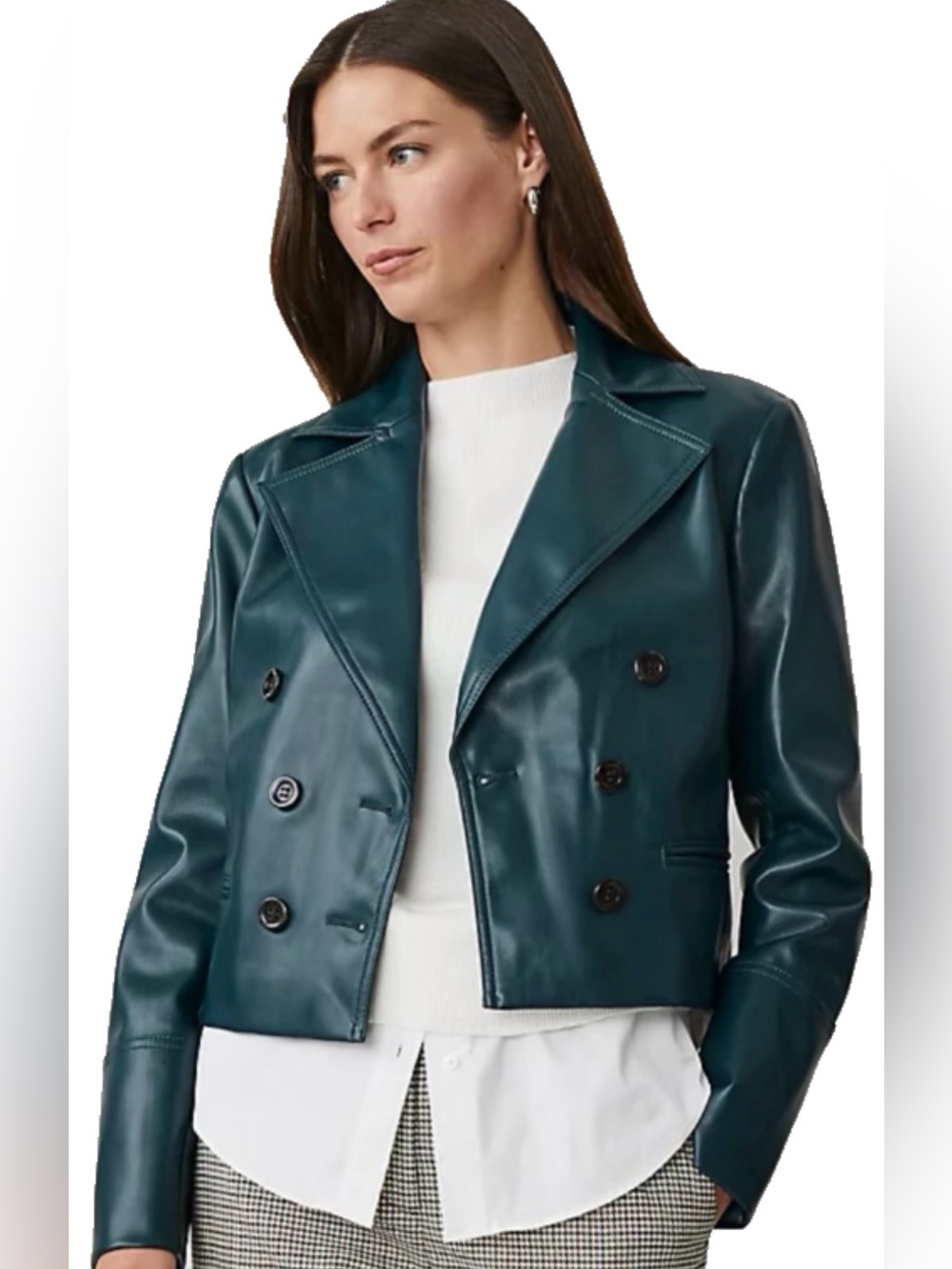 EUC Ann Taylor faux leather jacket in deep slate green